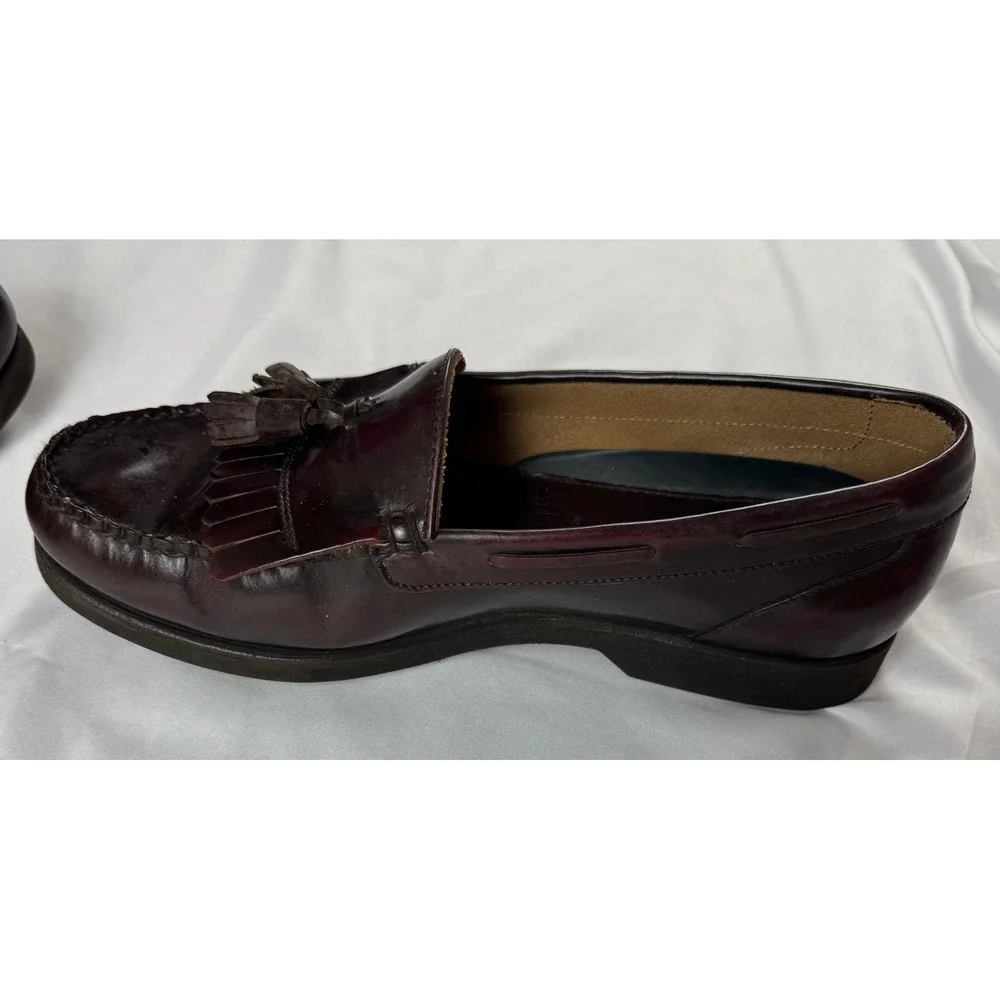 LL Bean Mens Burgundy Brown‎ Leather Kiltie Tassel Loafers 10.5W Made in Brazil
